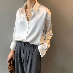 Spring Fashion Button Up Satin Silk Shirt